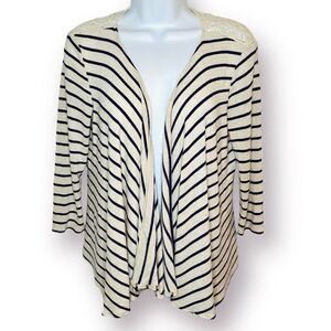 Delia’s Purple Stripe Lace Shoulder Open Front Drapey Knit Cardigan Cream S